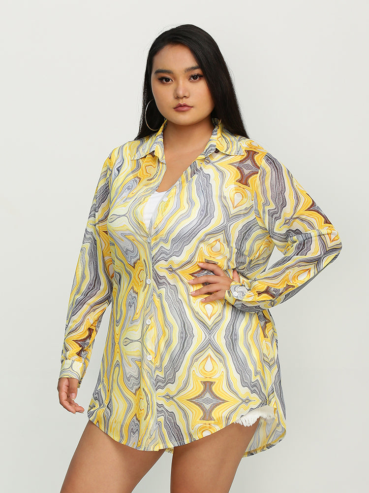 Water Ripple Lapel Collar Blouse