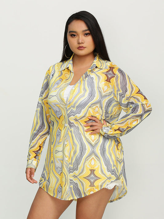 Water Ripple Lapel Collar Blouse