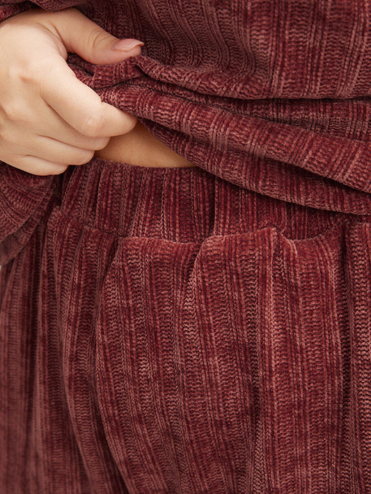 Solid Round Neck Chenille Knit Sleep Top