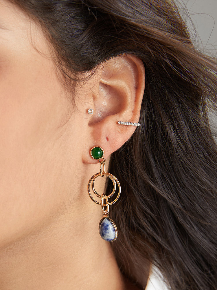 Natural Stone Emerald Color Drop Earrings