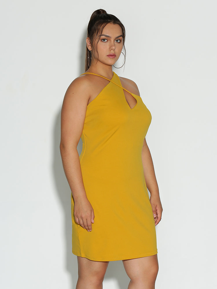 Keyhole Cross Halter Neck Dress