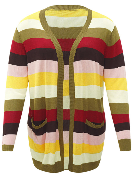 Supersoft Essentials Rainbow Striped Patched Pocket Open Front Cardigan