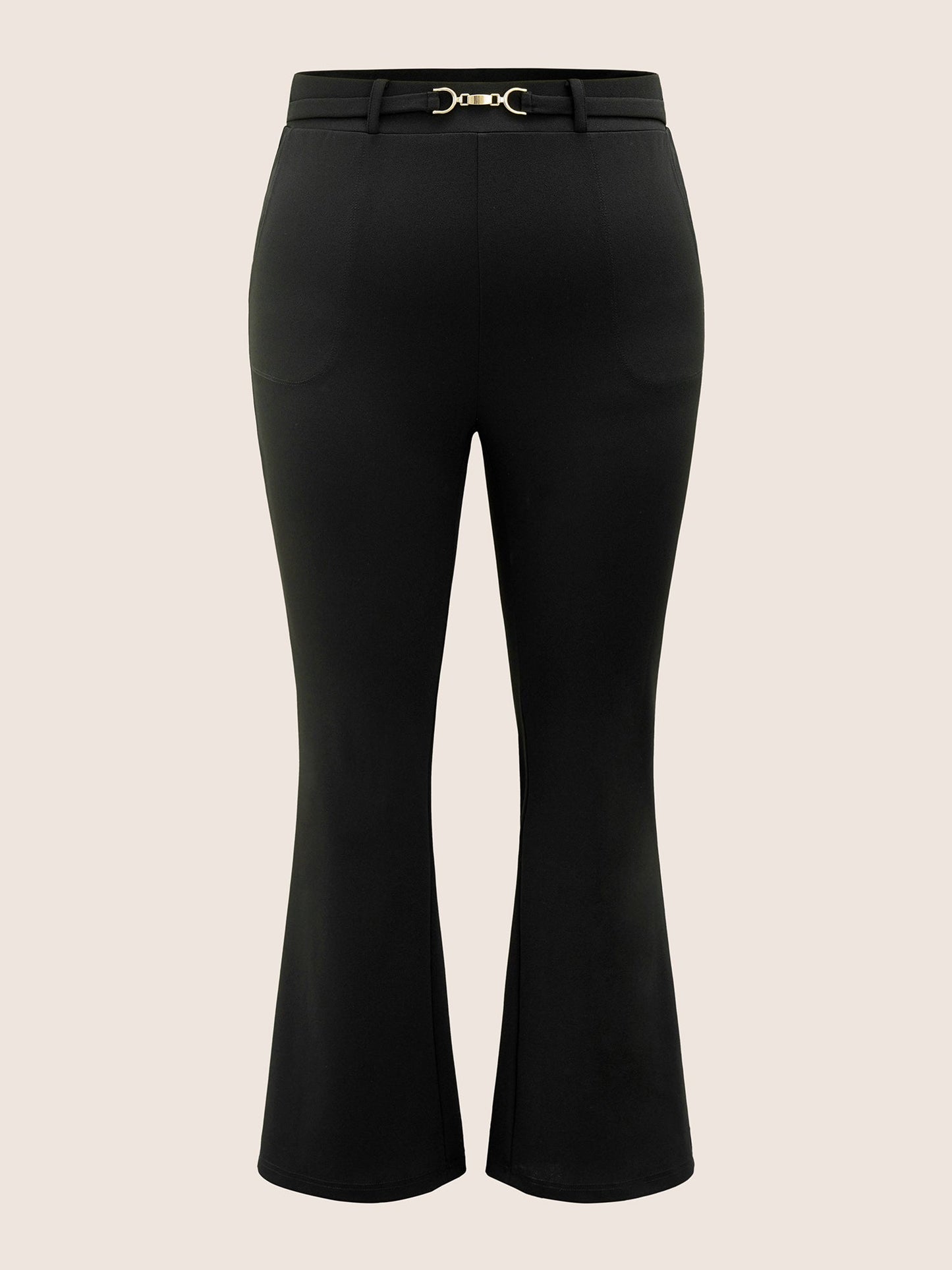 Flare Leg Pocket Metal Buckle Detail Pants