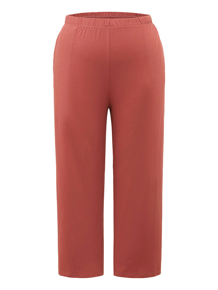 Cotton Solid Elastic Waist Pocket Sleep Pants