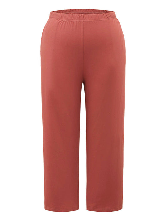 Cotton Solid Elastic Waist Pocket Sleep Pants
