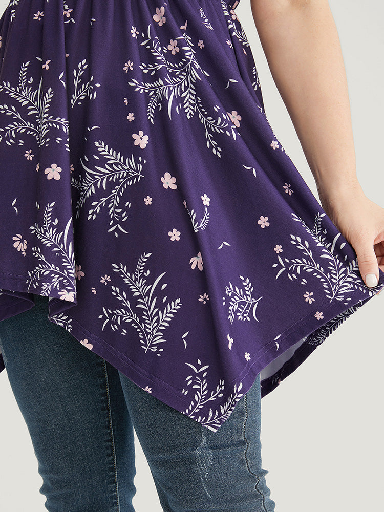 Floral Print Elastic Waist Hanky Hem Tank Top