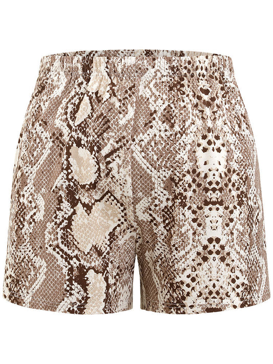 Snakeskin Print Elastic Waist Pocket Sleep Shorts