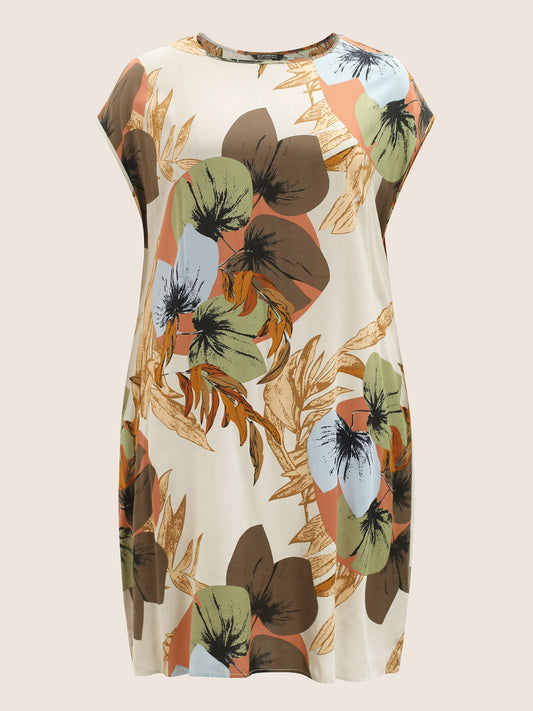 Plants Print Batwing Sleeve Pocket Sleep Dress