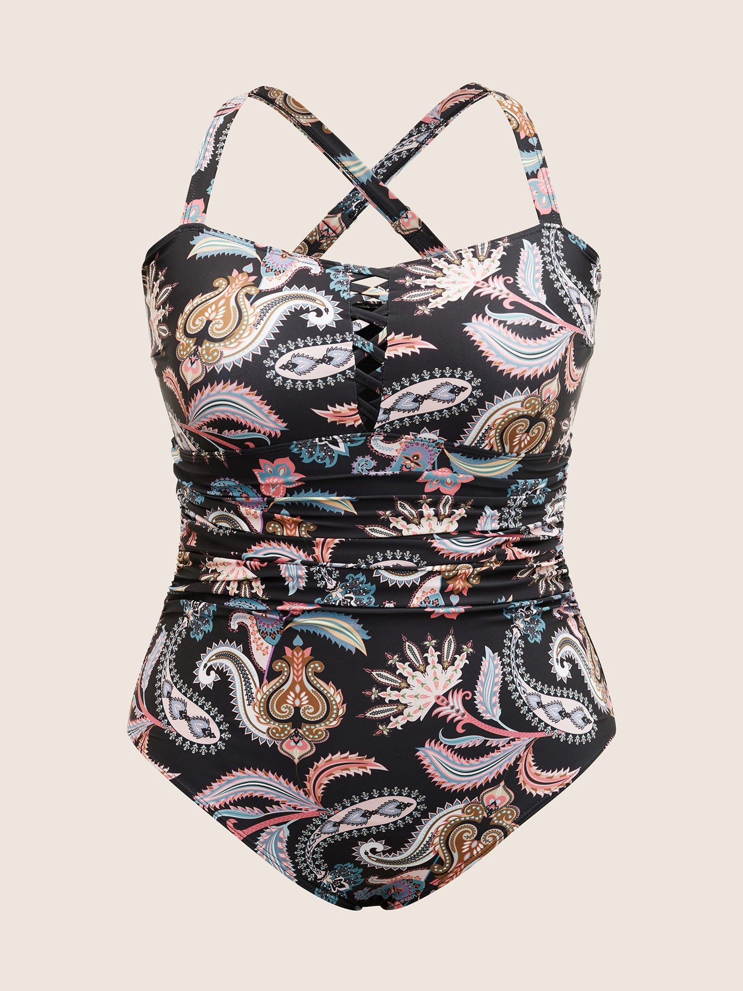 Bandana Print Crisscross Neck One Piece Swimsuit