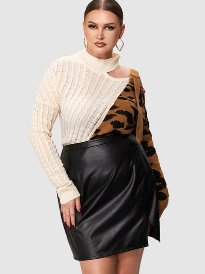 Leopard Patched Cut Out Sweater