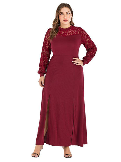 Lace Neckline Split Maxi Dress