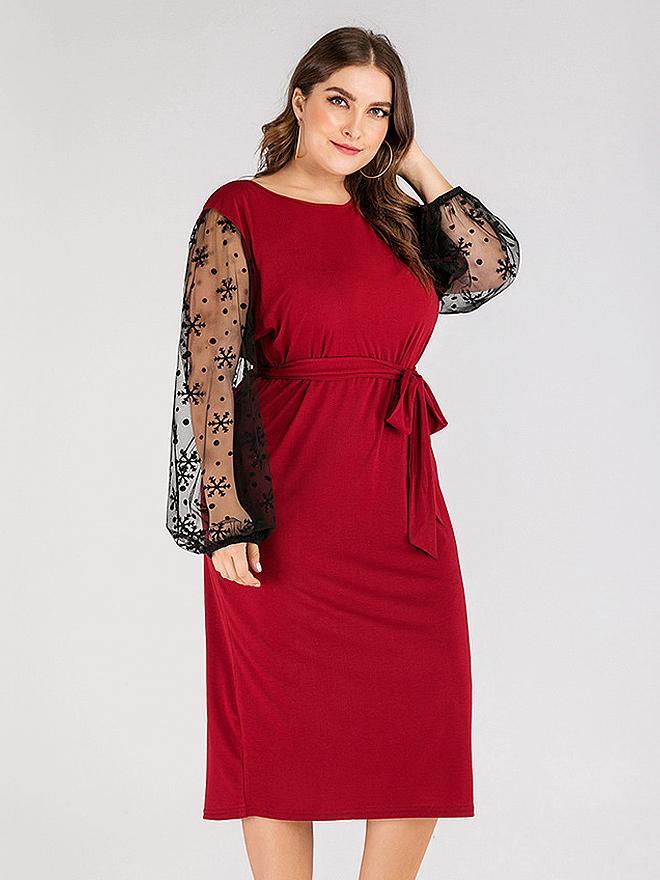 Lace Patcwork Belt Midi Dress