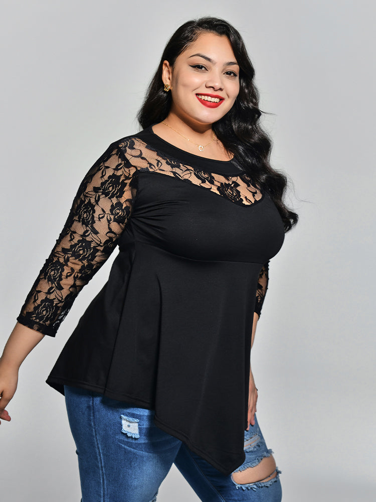 Lace Asymmetrical Hem Blouse