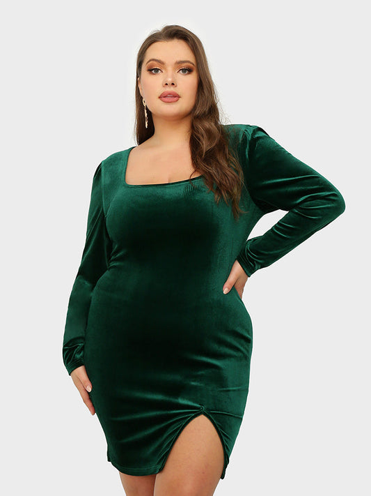 Slit Square Neck Bodycon Dress