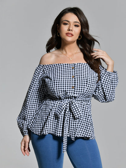 Off Shoulder Self Belted Blouse