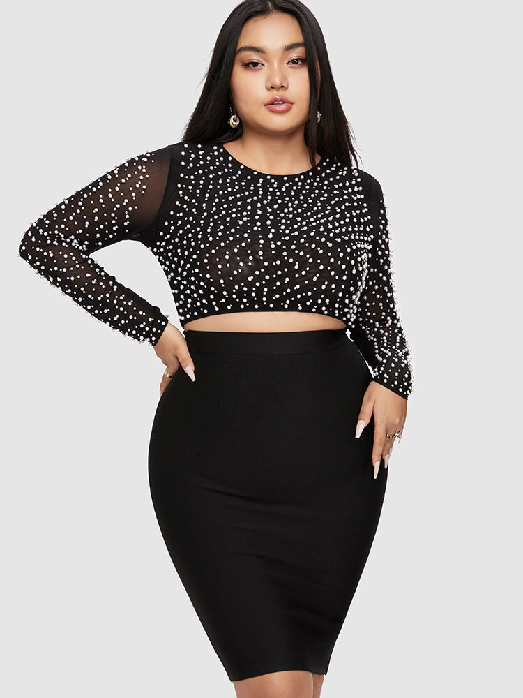 Beaded Crop Top & Bodycon Skirt Set