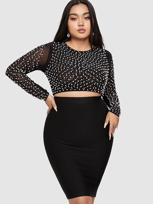 Beaded Crop Top & Bodycon Skirt Set