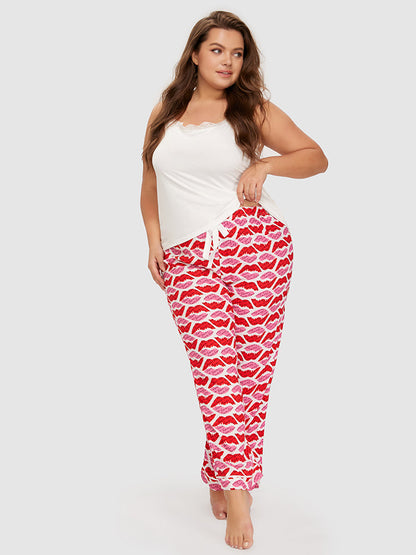 Lip Pattern Lace Trim Pajama Set