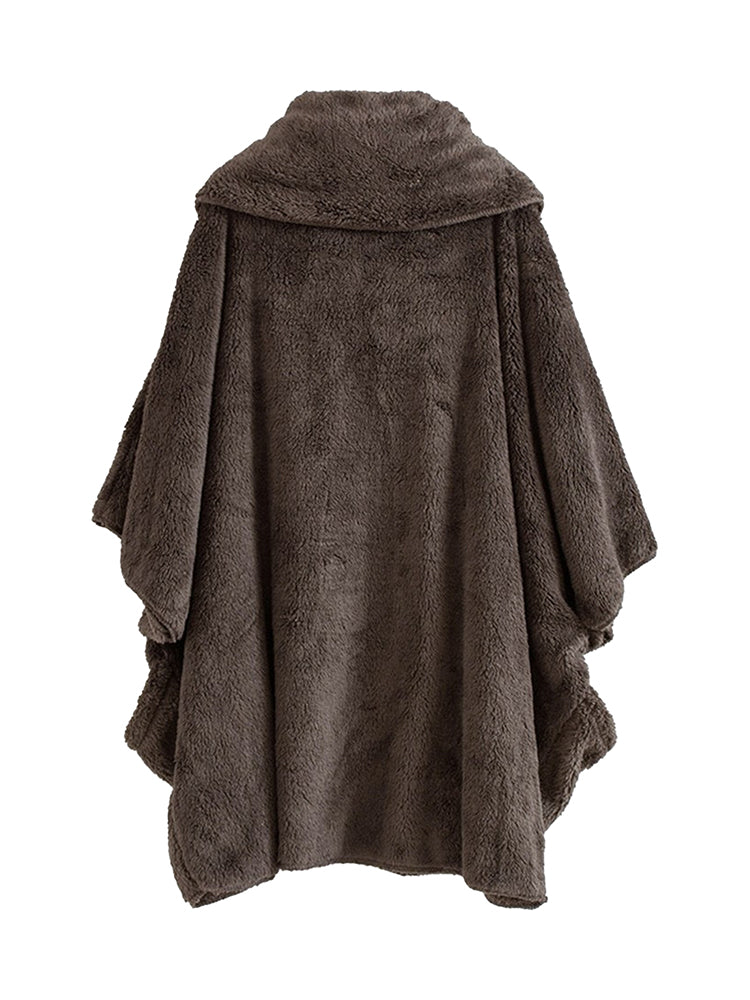 Plain Pocket Dolman Sleeve Teddy Coat