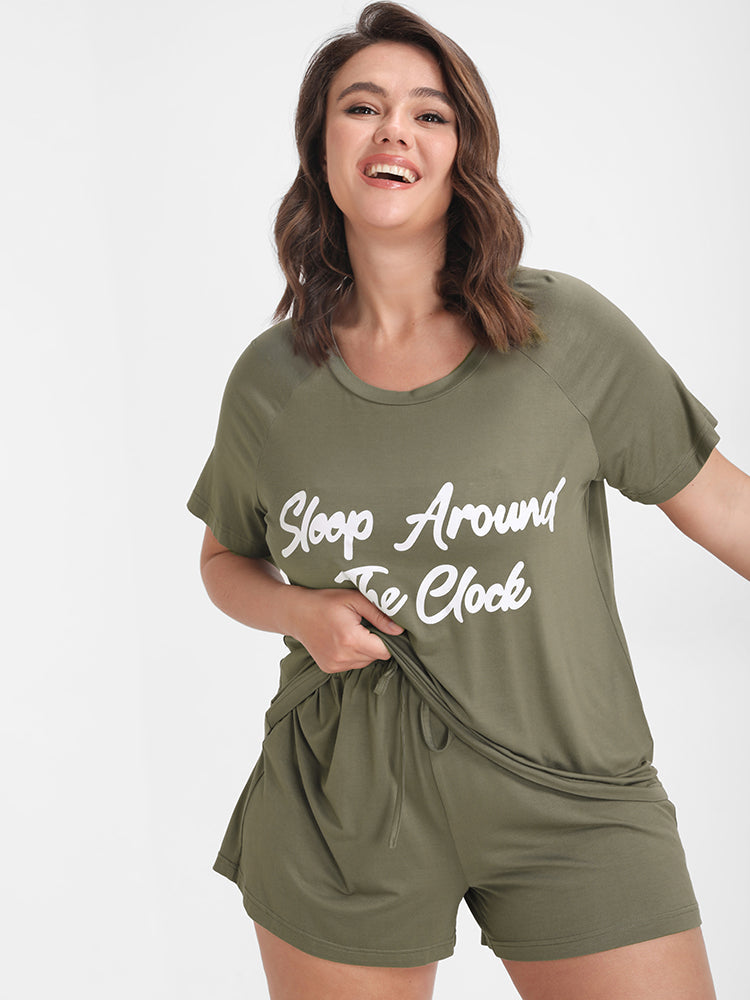 Letter Print Plain T-shirt