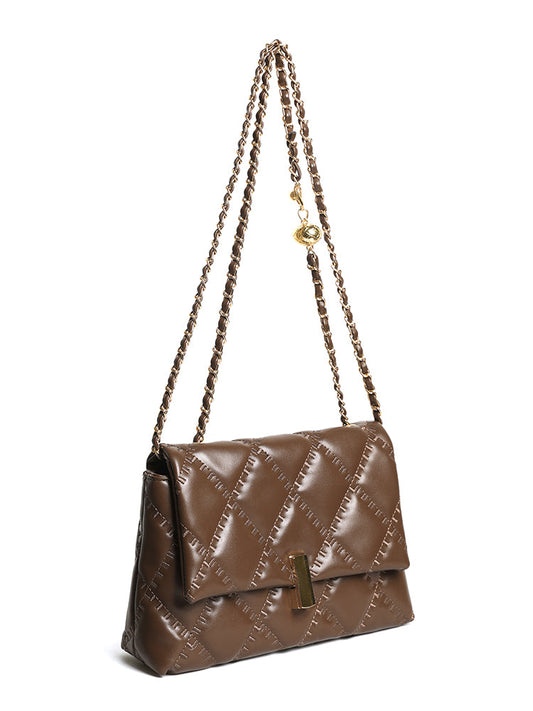 Geometric Quilted Flap Chain Crossbody Bag