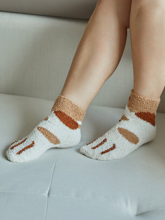 Cat Paw Pattern Fuzzy Crew Socks
