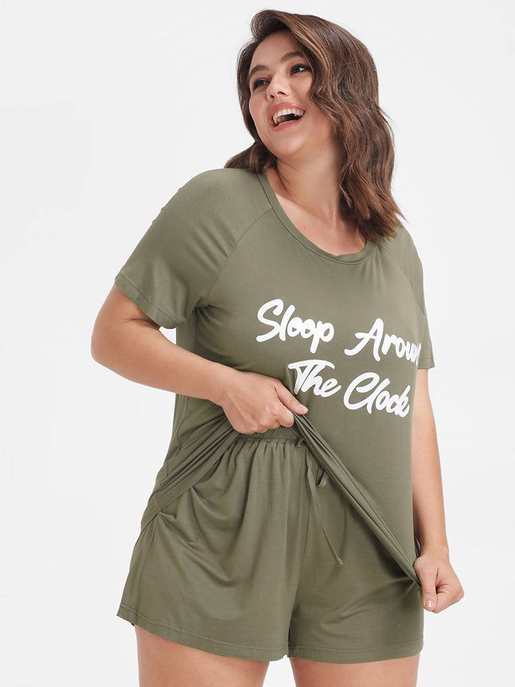 Letter Print Plain T-shirt