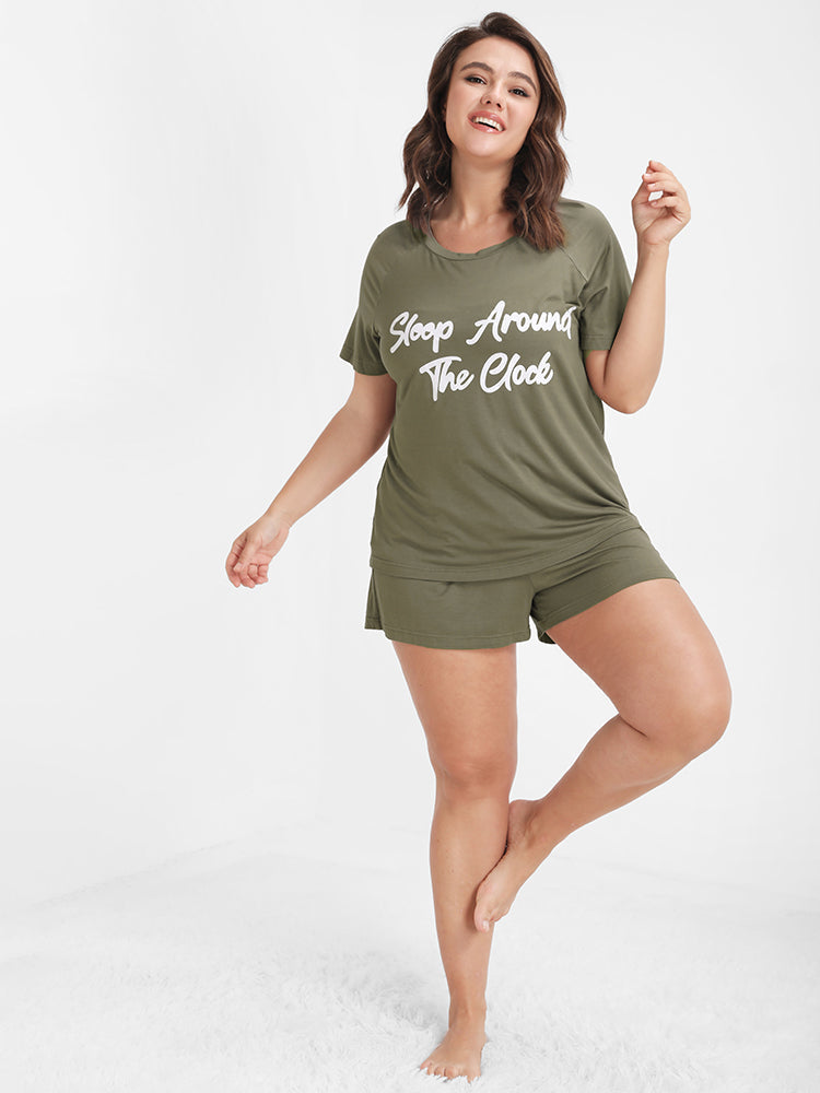 Letter Print Plain T-shirt