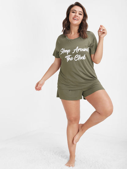 Letter Print Plain T-shirt