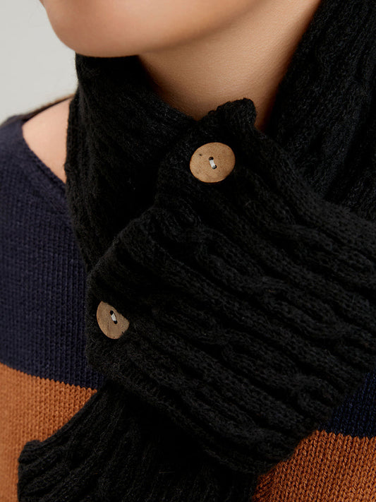 Solid Button Decor Scarf