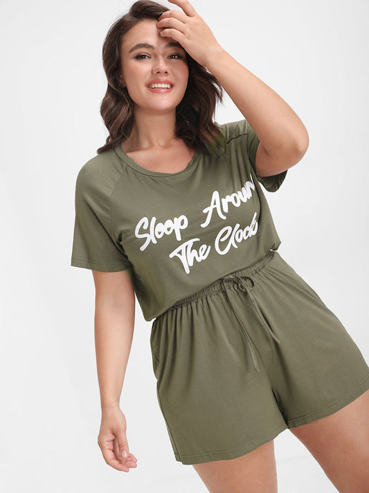 Letter Print Plain T-shirt