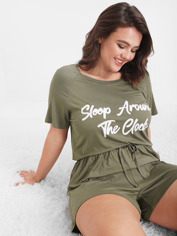 Letter Print Plain T-shirt