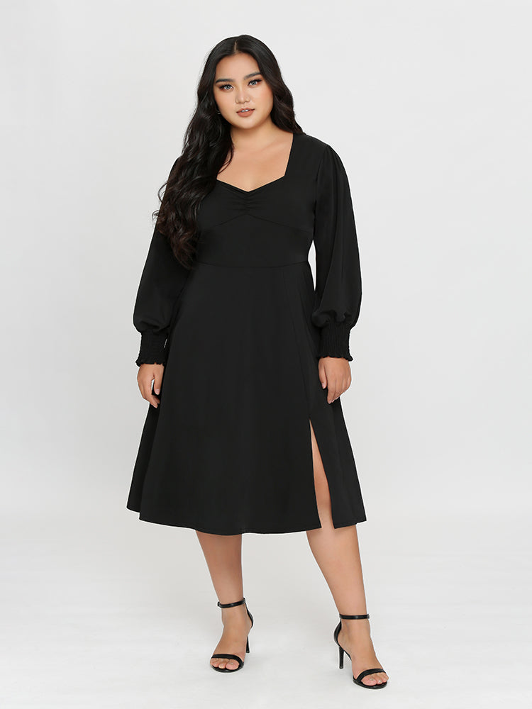 Lantern Shirred Cuff Dress