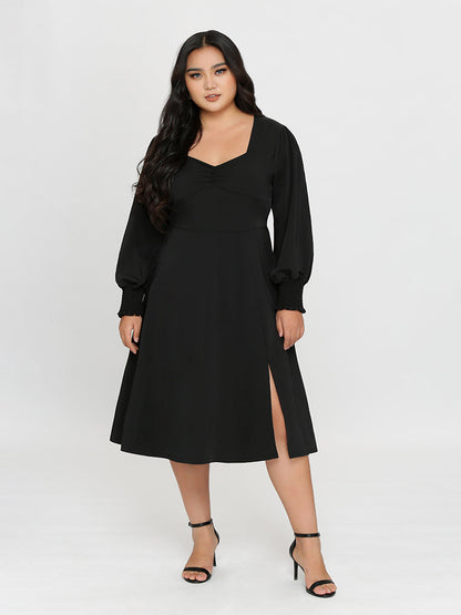 Lantern Shirred Cuff Dress