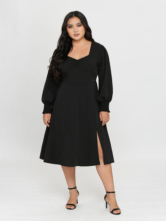 Lantern Shirred Cuff Dress