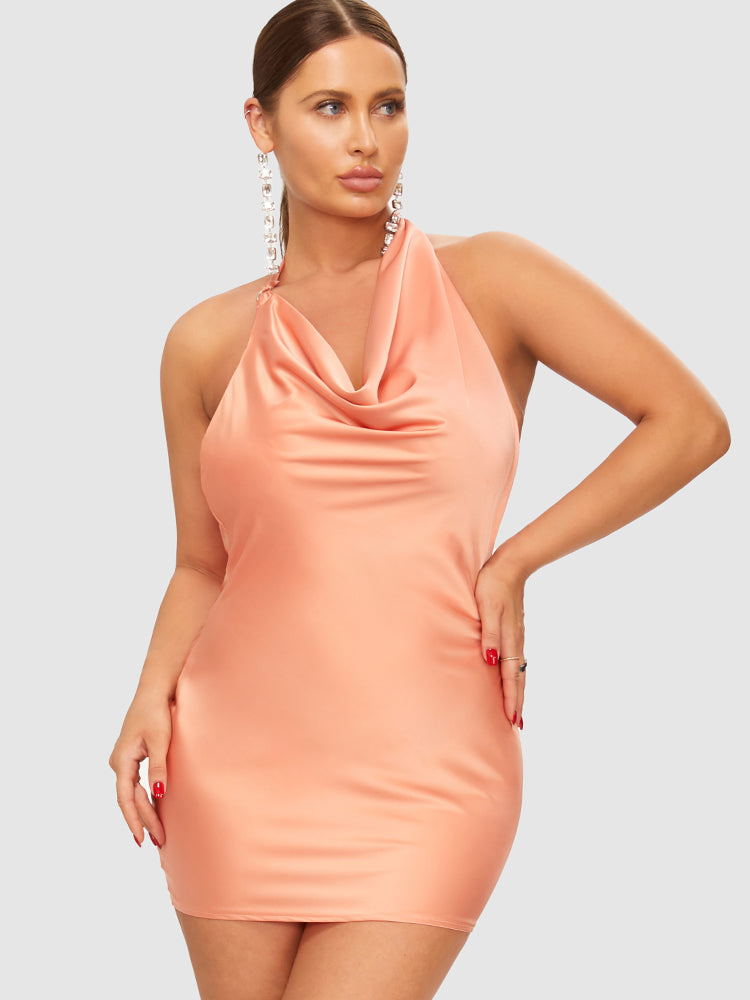 Draped Halter Backless Bodycon Dress