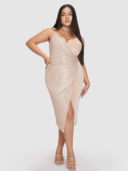 Patchwork Sequin Cami Split Dress