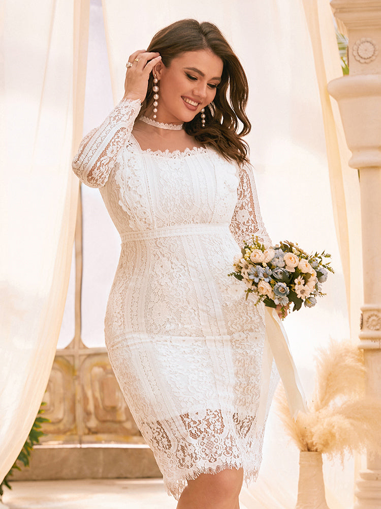 Square Neck Lace Bodycon Dress