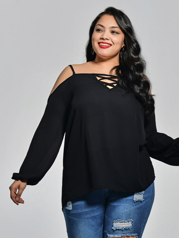 Hollow Out Sexy Sling Irregular Hem Top