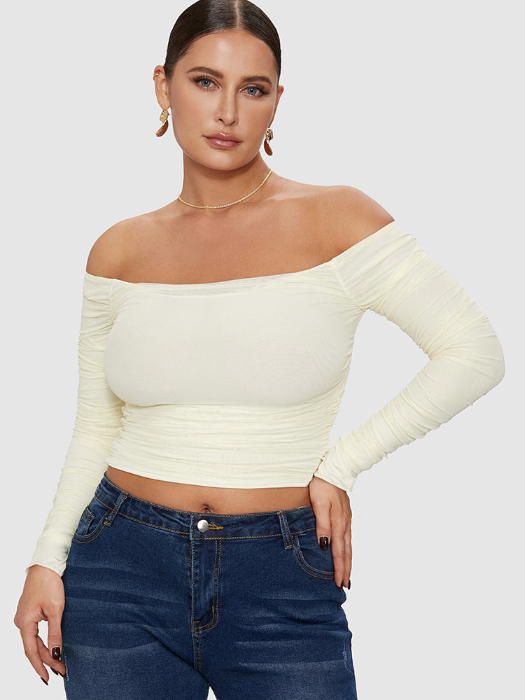 Off Shoulder Side Ruched T-shirt