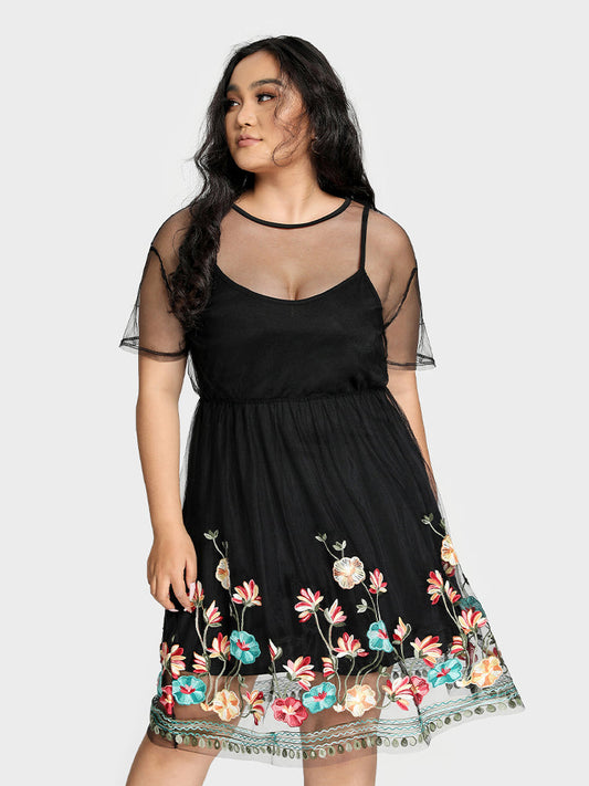 Floral Embroidery Mesh Dress