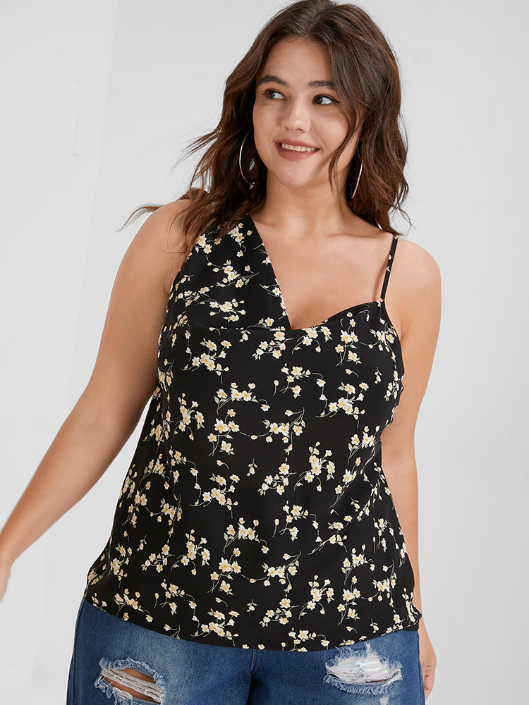Ditsy Floral Print Asymmetrical Tank Top