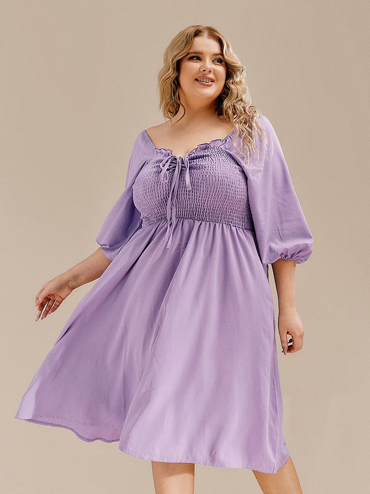 Smocking Knotted V-neck Dress