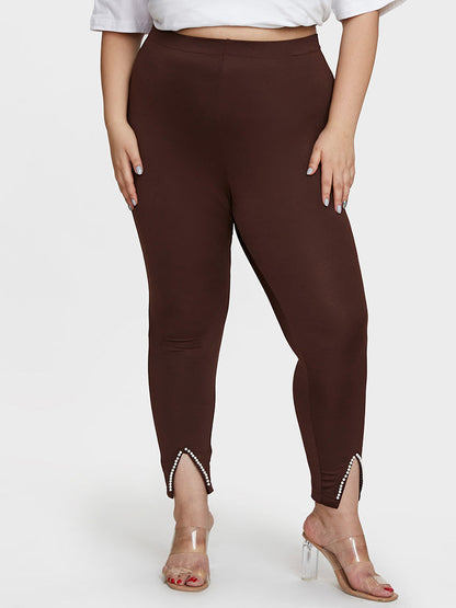 Beaded Slit Solid Bodycon Pants