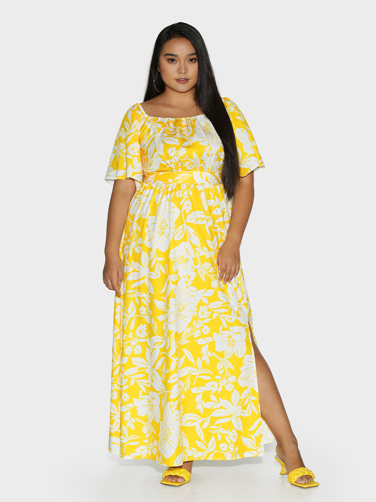 Floral Split Hem Knotted Dress