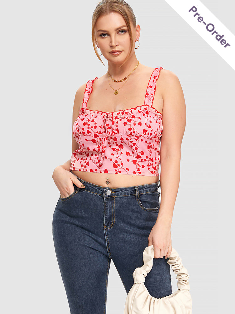 Heart Printed Frill Trim Cami Top