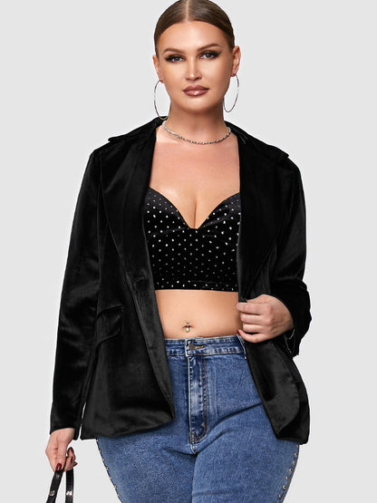 Button Velvet Pocket Blazer