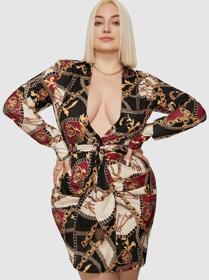 Chain Print Knot Front Bodycon Dress