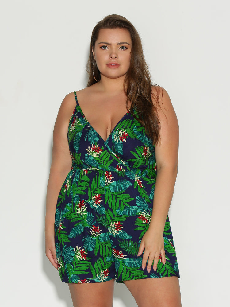 Backless Leaf Print Romper