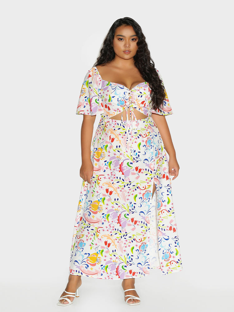 Floral Painting Knotted Dress